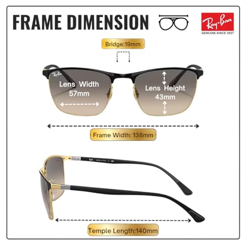 Image of Ray-Ban RB3686 Square Shaped Sunglasses for Men & Women with Official RAYBAN Eyewear Kit