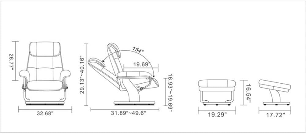 Pemberly Row Leather Recliner with Ottoman, Swivel Recliner Ottoman with Storage for Home Comfort in Black