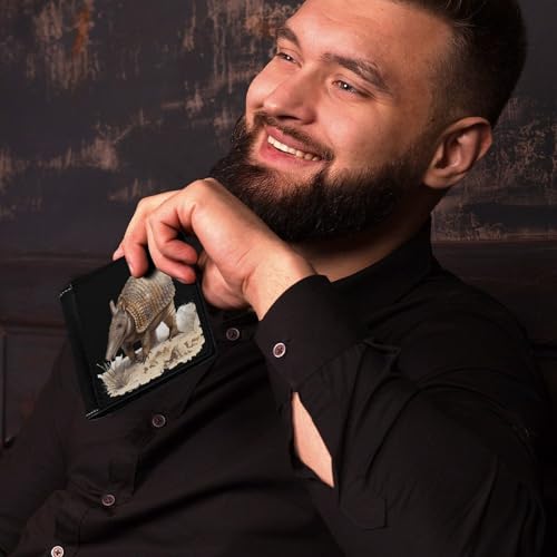 Armadillo in Desert Funny Bifold Wallets for Men Front Pocket Purse with Multiple Credit Card Holder4