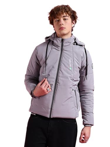 Image of The Indian Garage Co Men Black Regular Fit Solid Hooded Bomber Jacket