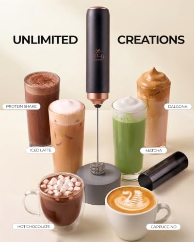 Image of Zulay Kitchen Rechargeable Milk Frother Handheld - Triple Coil Whisk, Electric Coffee Frother, Portable Hand Frother Wand, Drink Mixer for Matcha, Lattes & Cappuccinos, Kitchen Gifts - Black Copper