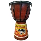 Farbe: Braun, Gelb, Orange 20cm Djembe Bongo Drum Trommel für kleine Kinder Handarbeit mit einen Elefanten Bemalt (Klein Kinder 2-3 Jahre)