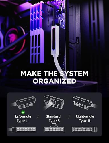 Image of AsiaHorse Hydrus-24PIN PC PSU Extension Cable ARGB LED, Copper Wire Motherboard Power Extension Cable Integrated Design, 2000W Power (Whole Set), PC Power Cord for Cable Management-Left Out