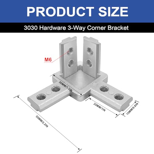Image of 12pcs 3030 3-Way Angel Bracket Corner Connector 3030 Aluminum Extrusion Hardware T-Slot Accessories V-Slotted with Screws for 3030 Aluminum Profile 3D Printer Frame Parts Silver