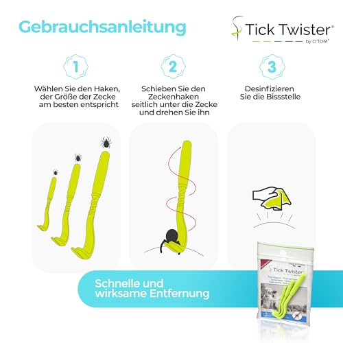 Tick Twister® - Set mit 3 Zeckenhaken im Beutel - Ermöglicht Zeckenentfernung bei Hunden, Katzen, Pferden und Männern - Original Zeckenentferner