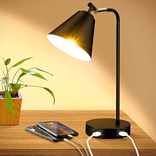 SISVIV Lampe de Table Dimmable Tactile Lampe de Bureau Réglable à 90 ° Lampe de Chevet 2 Ports de Charge USB pour Travail Lecture étude E27 6W Ampoule LED industrielle Cover