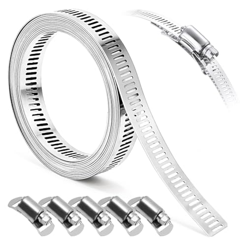 Image of Serplex 6.6ft Hose Clamp Roll 304 Stainless Steel Hose Clips with 5 Fastening Bolts Attachment Cuttable Hose Clamp Band for Plumbing, Pipe Repairing, DIY