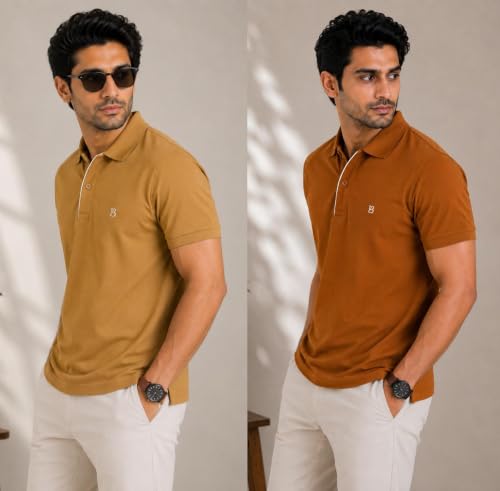 Image of Men's Trendy Regular Fit Solid Polo Collar Casual Half Sleeve T-Shirt| Soft| Casual Wear|Combo Set (Pack of 2)