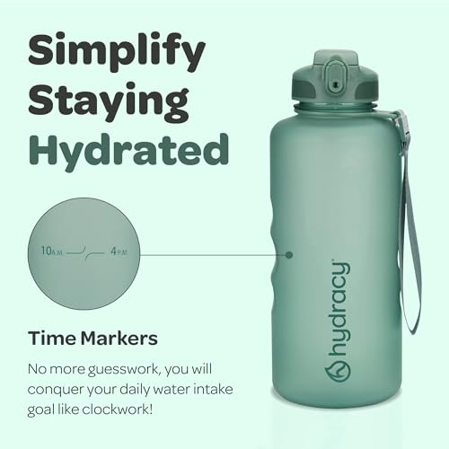 Image of Hydracy Water Bottle with Times to Drink & Straw -Large Half Gallon 64oz BPA Free Motivational Water Bottle & No Sweat Sleeve -Leak Proof Gym Bottle with Time Marker -Ideal Gift for Sports & Outdoors