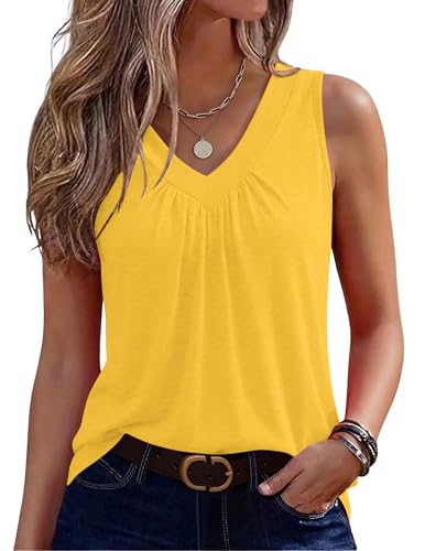 Image of Zeagoo Womens Tank Tops Summer Sleeveless Loose Fit Tops V Neck Pleated Shirts Basic Tees Dressy Casual Trendy Clothes