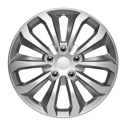 image for BDK Hubcaps Wheel Covers for Cars Premium Silver and Gunmetal Hubcaps 