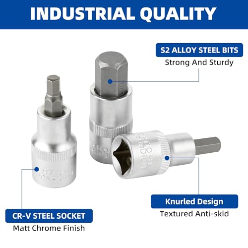 Image of DAKCOS Hex Bit Socket Set 1 /2 inch Drive 6pcs Allen Key Socket Set 6mm-14mm