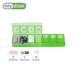 Ezy Dose Weekly (7-Day) Pill Organizer, Small Medicine Planner, Green | Daily Vitamin Box & Supplement Case, Locking Compartments to Secure Prescription Medication, Travel-Friendly, BPA-Free