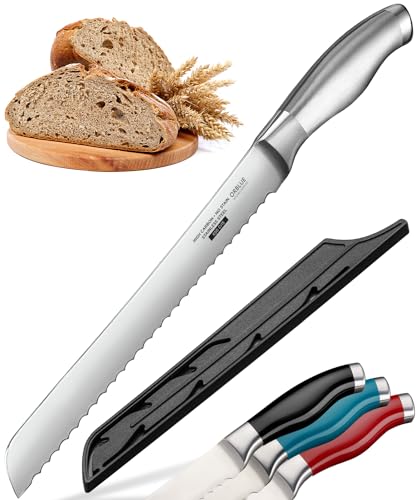 Orblue Serrated Bread Knife with 10-inch Upgraded Stainless Steel Razor Sharp Wavy Edge Width - Bread Cutter Ideal for Slicing Homemade Bagels and Cake Orblue Serrated Bread Knife with 10-inch Upgraded Stainless Steel Razor Sharp Wavy Edge Width - Bread Cutter Ideal for Slicing Homemade Bagels and Cake
