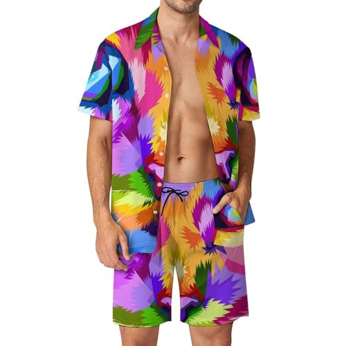 Ensemble de Plage Chat Mignon Coloré pour des Vacances Tropicales Réussies en Chemise et Short S