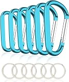 6PCS Carabiner Caribeaner Clip,3 Inch Large Aluminum D Ring Shape Carabeaner with 6PCS Keyring Keychain Hook
