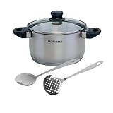 Fackelmann Set de Olla y Utensilios, incluye Olla Alta Acero Inoxidable 20 cm Fackelmann Geneva, Capacidad 3,4 Litros, Cucharón y Espumadera de Acero Inoxidable