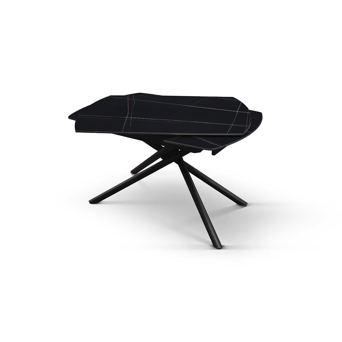 PAZZO DESIGN Tavolo Allungabile Rotante Brando, Piano Ceramica Nero Sahara, Gambe in Metallo Nere, Cucina, Salotto, Ovale, 120 x 88 x h76 cm - id_2207