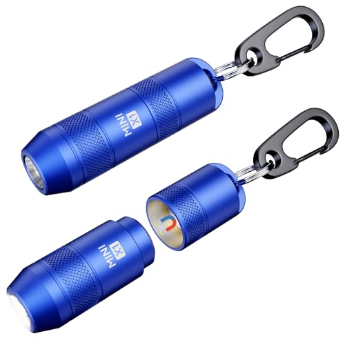 Image of 2PCS Mini Keychain Flashlight - Instant On Pull to Light, 100 Lumen Tiny EDC Flash Light, USB-C Rechargeable Micro LED Torch, Waterproof IPX6, for Everyday Carry, Emergency & Outdoor Use (Blue)
