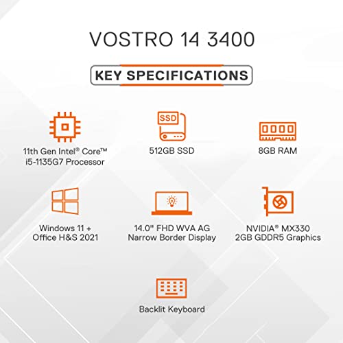 Image of Dell 14 (2021) Intel I5-1135G7, 8Gb, 512Gb Ssd, Windows 11 + Ms Office'21, Nvidia Mx330 2Gb Graphics, 14 Inches (35.56 Cms) Fhd Display, Dune Color (Vostro 3400, D552227Win9D)