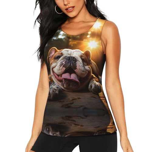 XTYGETY Camiseta sin mangas con estampado de bulldog inglés, para yoga, correr, atletismo, gimnasio, para mujer, para entrenamiento, Negro, L