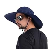 USHAKE Foldable Super Wide Brim Fishing Hat Bucket Safari Hat, UPF 50+ Sun Hat Navy Blue