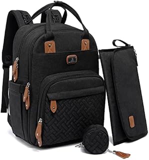 Diaper Bag Backpack with Portable Changing Pad, Pacifier Case and Stroller Straps, Dikaslon Large Unisex Baby Bags for Boys Girls, Multipurpose Travel Back Pack for Moms Dads, Black