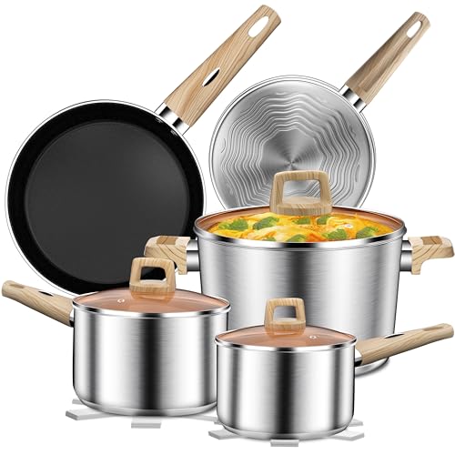 13-Piece Stainless Steel Cookware Set with Nonstick Frying Pans, Sauce