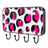 etoenbrc Pink Leopard Print Coat Hooks Wall Mounted,4 Iron Coat Hanger Hooks for Hanging Coats, Decorative Coat Racks for Wall Heavy Duty for Clothes Bag Key