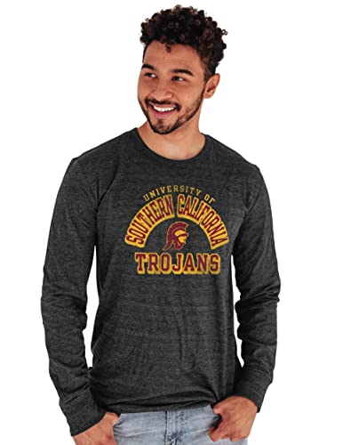 Blue 84 Men's USC Trojans Long Sleeve T Shirt Tri-Blend, Usc Trojans Black, Medium