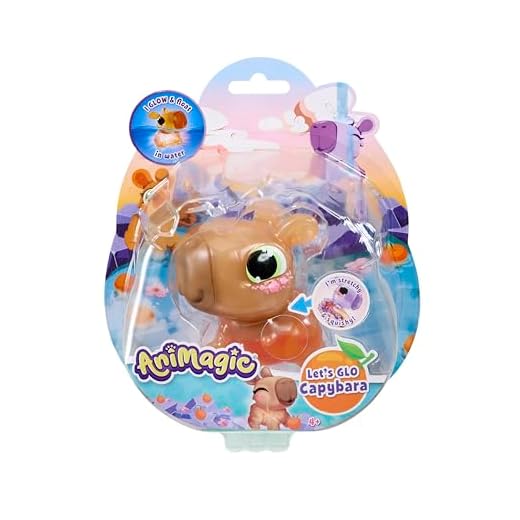 Animagic – Let’s GLO Capybara Marrón – Animal Interactivo y Electrónico Luminoso para Niños a Partir de 4 Años – Juguete Sensorial Que Brilla en Agua – Capibara Flotante y Elástica – Juguete de Baño
