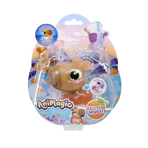 Animagic – Let’s GLO Capybara Marrón – Animal Interactivo y Electrónico Luminoso para Niños a Partir de 4 Años – Juguete Sensorial Que Brilla en Agua – Capibara Flotante y Elástica – Juguete de Baño
