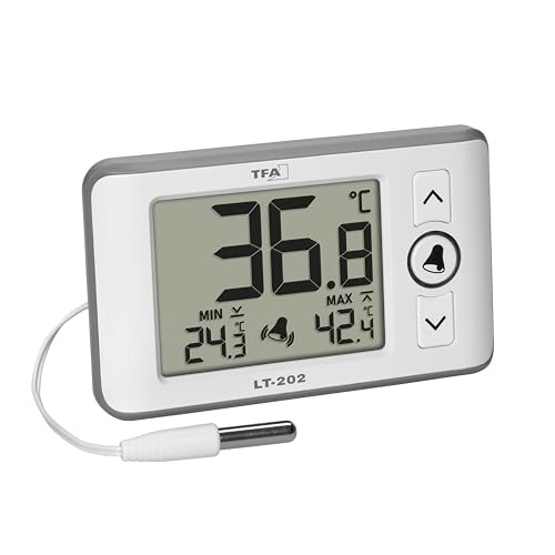 Thermomètre numérique TFA Dostmann LT202 blanc avec sonde étanche et alarme