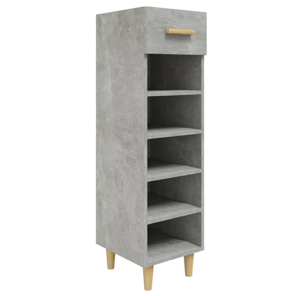 Zapatero gris hormigón de 30x35x105 cm estrecho de madera con estantes