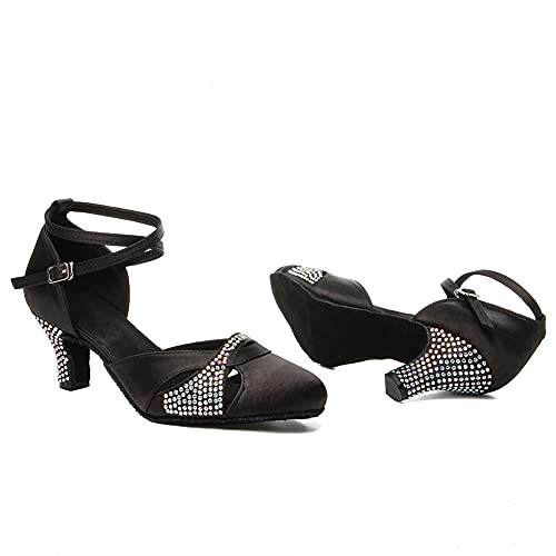 HROYL Latin Dance Shoes Women Waltz Shoes for Girls Glitter Rhinestone Dance Shoes Wedding Dance Shoes for Women,Model YCL157/4123