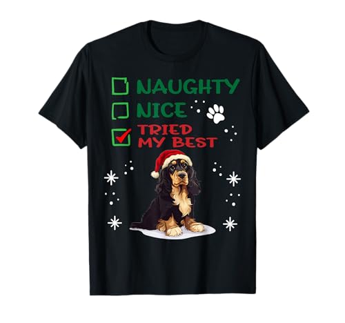 Lindo Inglés Cocker Spaniel Perro Navidad Travieso Niza Probado Camiseta