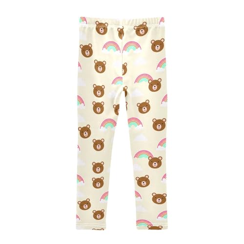 Girls Leggings Size 4T Bear Rainbow Beige Stretchy Tights Girl Clothes Comfortable Pants for Workout School2