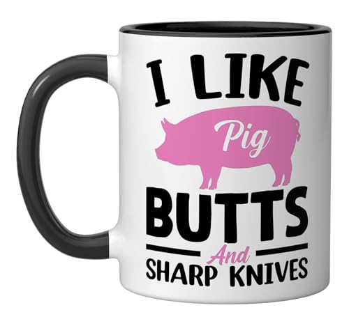 I Like Pig Butts And Sharp Knives Ceramic Mug, Black/White