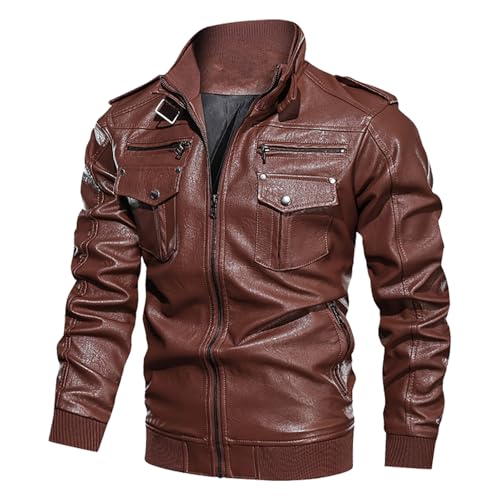 Cazadora Cuero Hombre Aviador Chaqueton Bombardero Bomber Entretiempo Chaquetas Chupa Moto Leather Abrigo Jacket Vintage Mangas Largas Piel Elegante