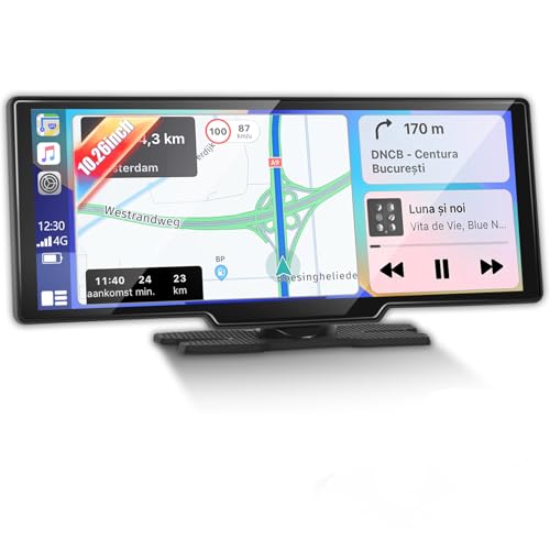 Techschermo Carplay Screen for Car with Wireless CarPlay and Android Auto - 10.26 Inch HD IPS Touchscreen Portable Car Stereo - OTA Updates/Super Link/AirPlay/Bluetooth/FM Transmitter + Backup Camera