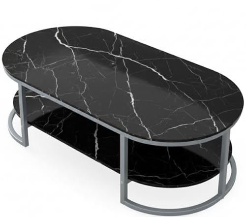 Image of Coffee Tables for Living Room Modern Coffee Table Oval Sofa Table Center Tables for Living Room 2 Tier Side Table Small Apartment Home Furniture Black Gold 2T (Gry Black)