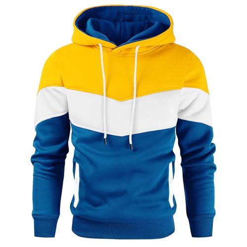 Gesean Men's Novelty Color Block Pullover Fleece Hoodie Long Sleeve Casual Sweatshirt with Pocket