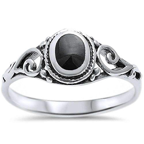 CloseoutWarehouse Oval Simulated Abalone Swirl Sides Ring Sterling Silver