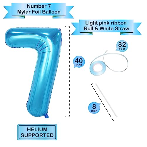 Image of 40 Inch Blue Number Balloons, Helium Mylar Foil Number Balloons for Birthdays, Number 7 Balloon for Party Wedding Birthday Bridal Shower Graduation Anniversary Celebration Party Decorations Supplies