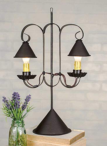 Reproduction-Primitive-Lamp-Double-Lamp-with-Hanging-Shades-Rustic-Brown Reproduction Primitive Lamp Double Lamp with Hanging Shades Rustic Brown