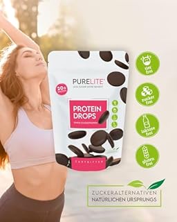 PURELITE Protein Drops fondente vegano, 20 g/100 g proteine, senza zucchero, 60% cacao, a basso contenuto calorico, dolcificati con eritritolo e stevia, ideali per snack, cottura e fonduta – 450 g.