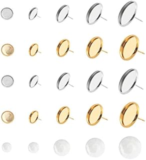 UNICRAFTALE 10/12/14mm Earring Bezel with Half Round Cabochons 80 Sets Stainless Steel Stud Earring Cabochon Setting Earring Blank Bezel Tray with NO Ear Backs for Earring Jewelry Making