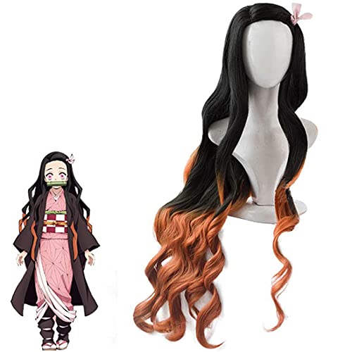 Kamado Nezuko Demon Slayer Cosplay Wig, Japanese Anime Character Role Playing Hairs Wigs with Accessories