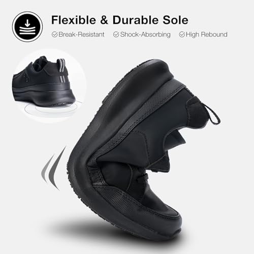 SPIEZ Mens Non Slip Shoes, Waterproof Oil Resistant Food Service Shoes, Lightweight Breathable Work Walking Sneakers Black US7.5-124