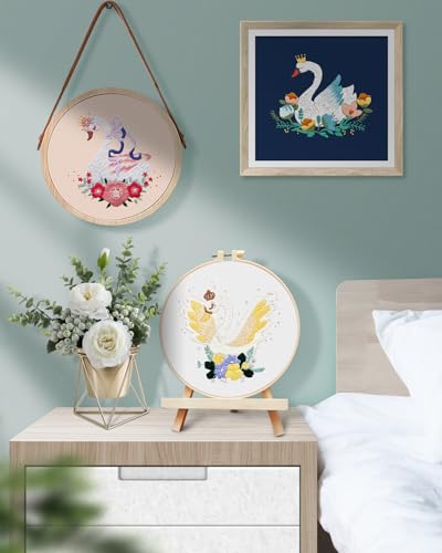 Image of TINDTOP 3 Pack Embroidery Kit for Adult Beginners, Embroidery DIY Starter Kit, with Swan Stamped Patterns, Hoop, Tools, Colorful Threads with Needles, Instructions | with Swan Stamped Patterns, Hoop, Tools, Colorful Threads with Needles, Instructions
